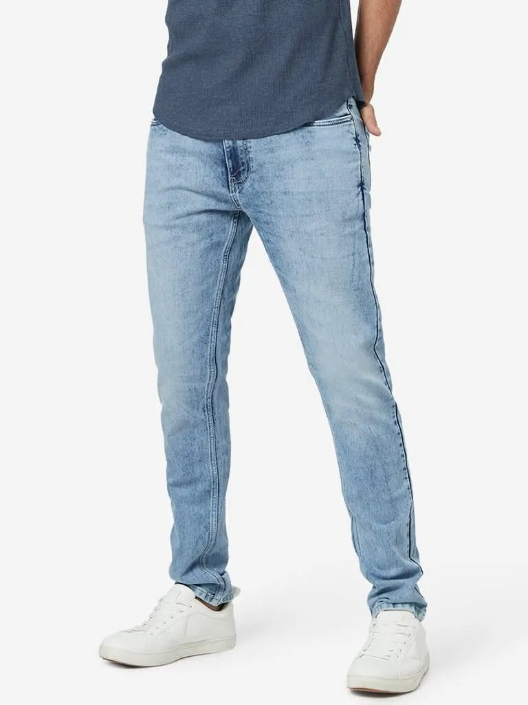 WES Casuals Light Blue Faded Slim-Fit Jeans