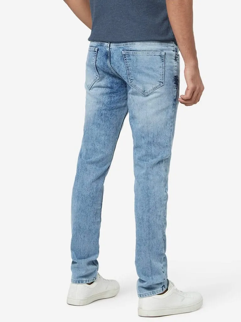 WES Casuals Light Blue Faded Slim-Fit Jeans