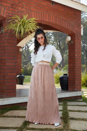 White-Peach Imported Indo Western Ready To Wear Skirt With Crop Top