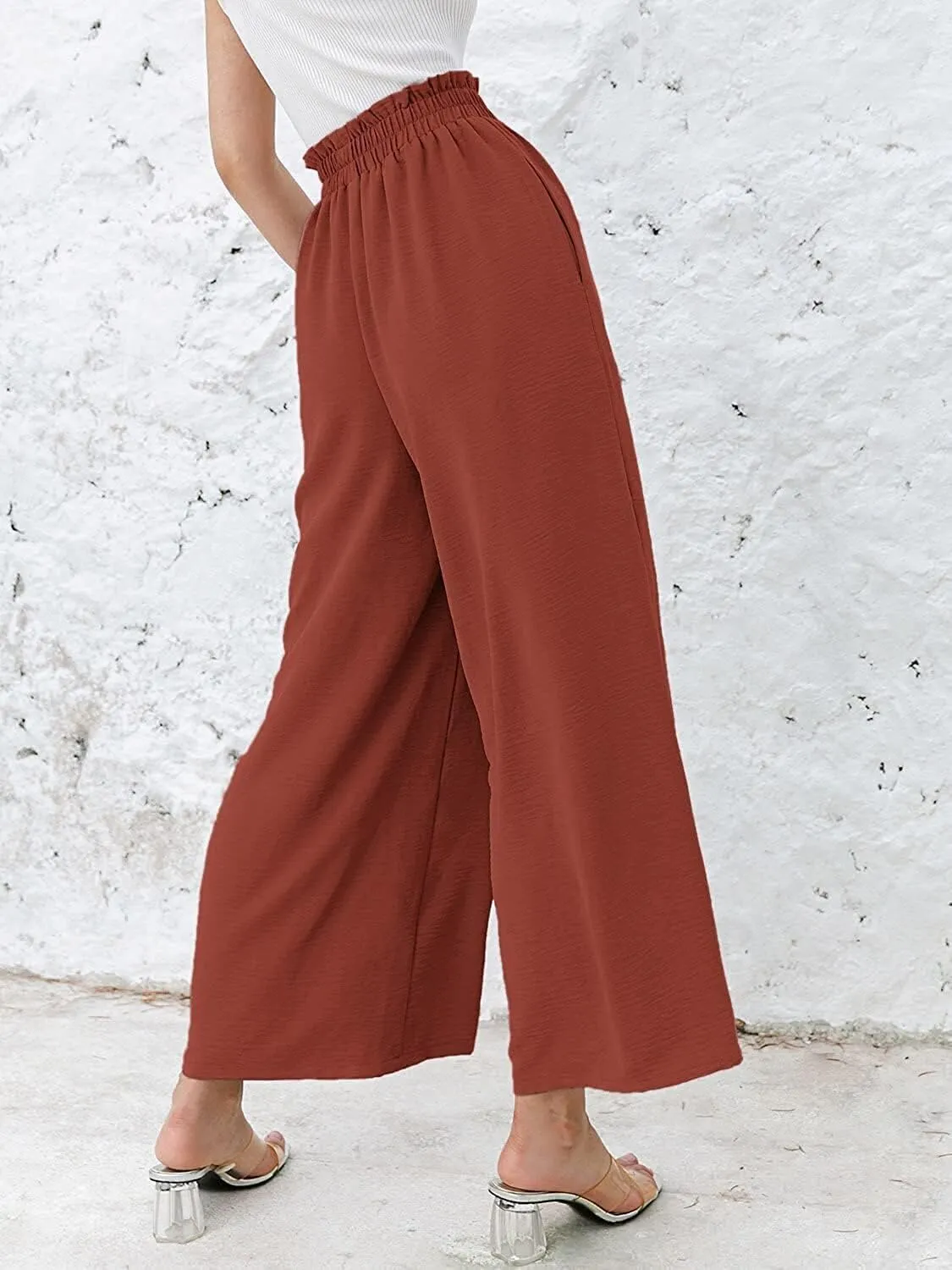 Wide Leg Pants for Women Linen Elastic Waist Joggers Straight Dress Pant Casual High Waist Summer Loose Fit Trousers