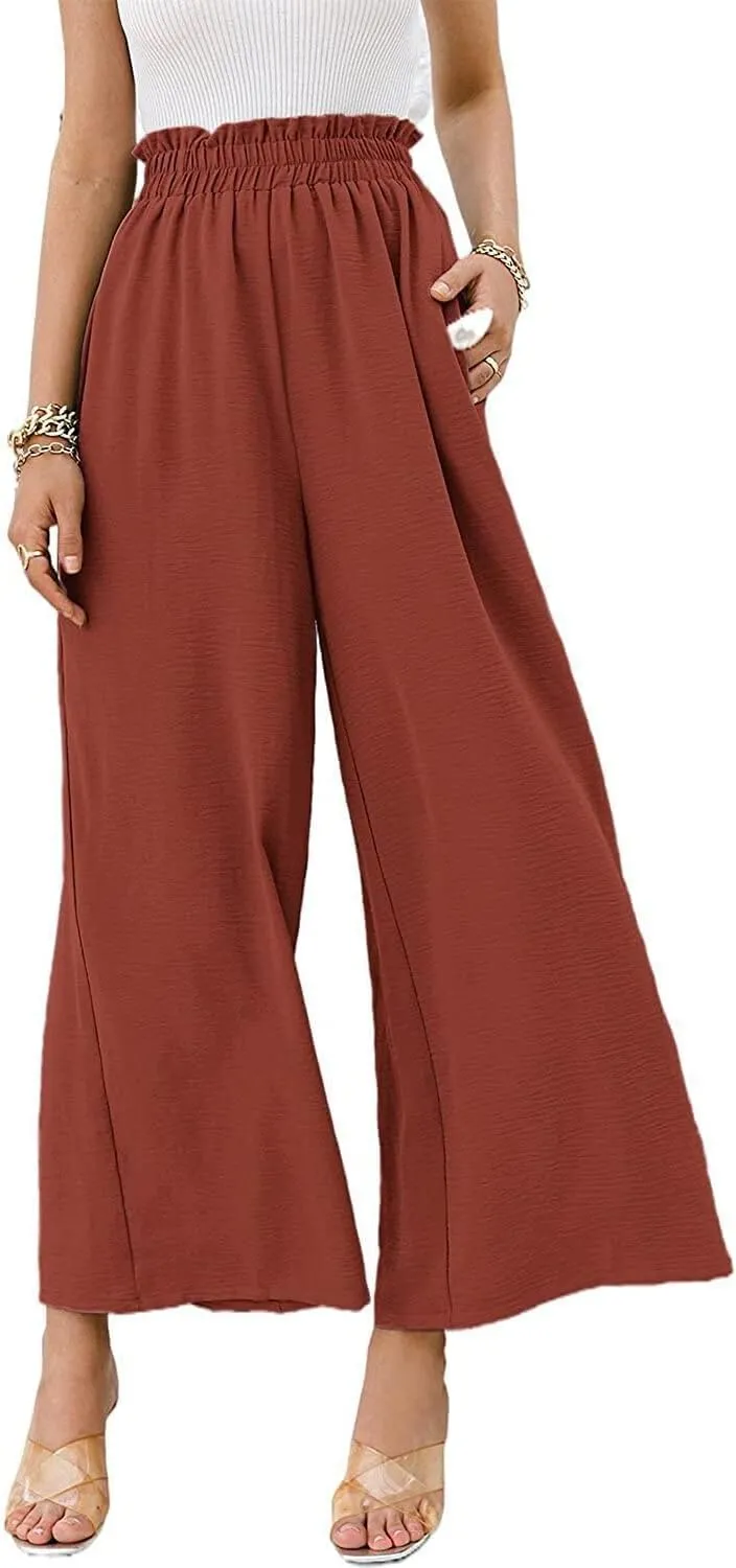 Wide Leg Pants for Women Linen Elastic Waist Joggers Straight Dress Pant Casual High Waist Summer Loose Fit Trousers