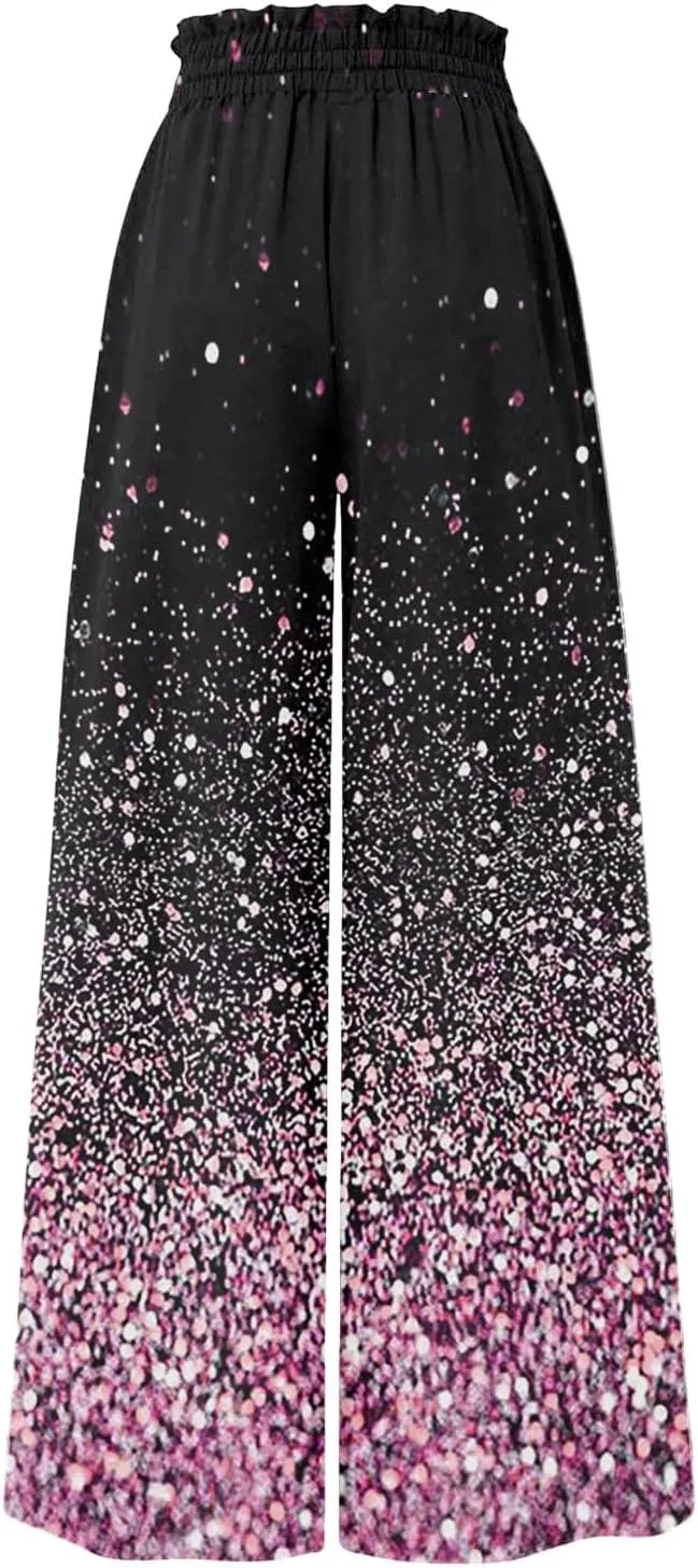 Wide Leg Pants Woman Summer 2025 Flowy High Waisted Trousers Baggy Drawstring Beach Pant with Pockets