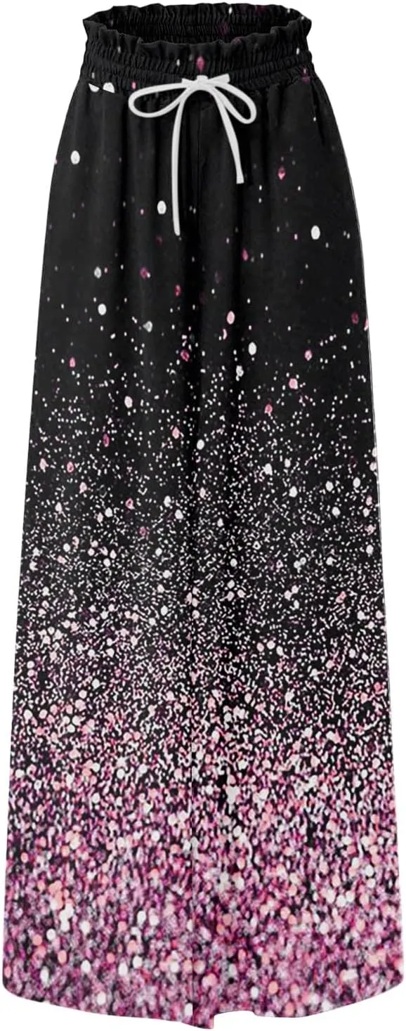 Wide Leg Pants Woman Summer 2025 Flowy High Waisted Trousers Baggy Drawstring Beach Pant with Pockets