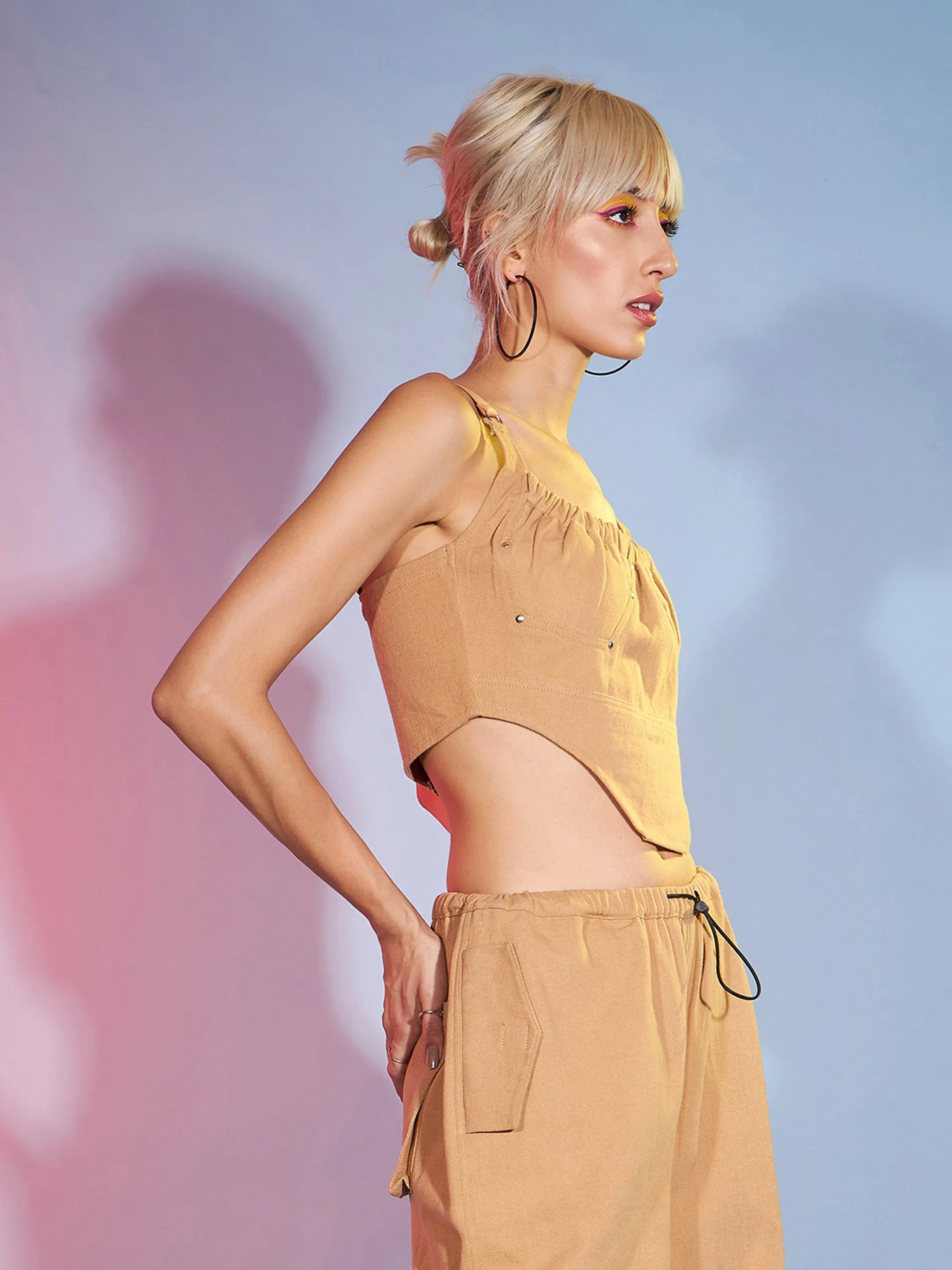 Women Brown Twill Bustier Crop Top