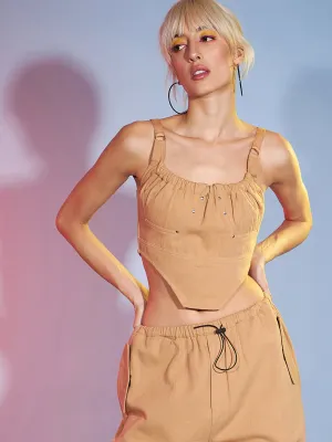 Women Brown Twill Bustier Crop Top