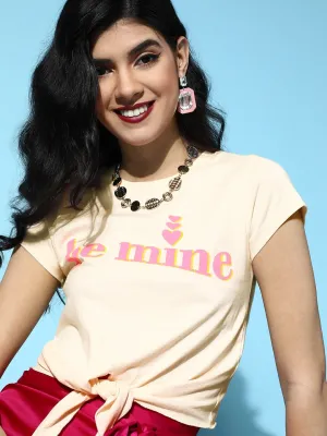 Women Cream Be Mine Tie-Knot Crop T-Shirt