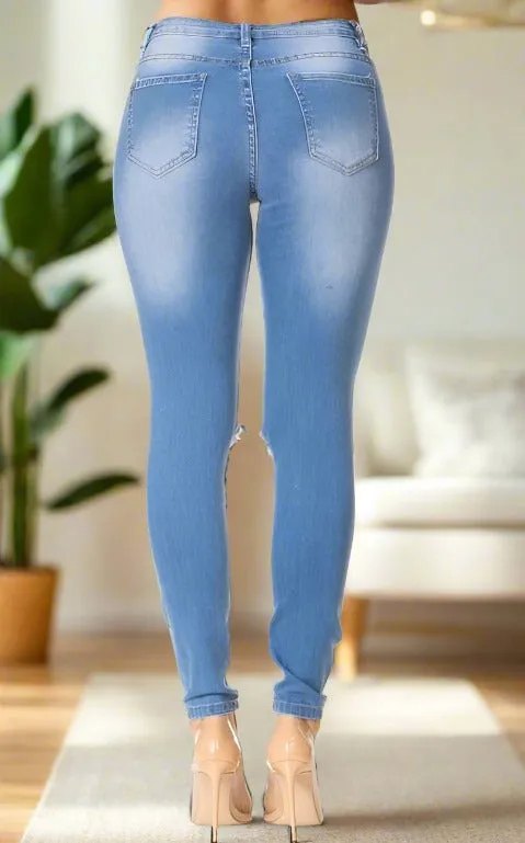 Womens Designer Ripped Jeans, Distressed Jeans, Sizes S/M/L/XL, Light Wash