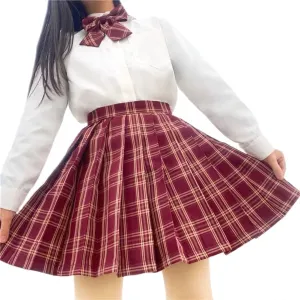 Women's Girls Plaid Pleated Skirt High Waisted Japanese School Uniform A-line Pleated JK Skirt Skater Tennis