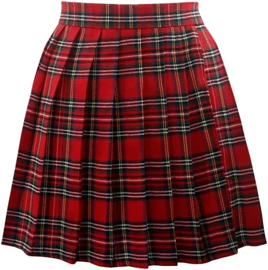 Women's Girls Plaid Pleated Skirt High Waisted Japanese School Uniform A-line Pleated JK Skirt Skater Tennis