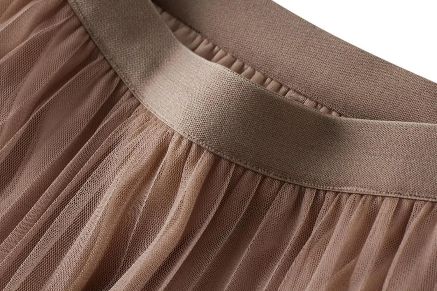 Women's Midi Skirt Elastic High Waist Lace Tulle Skirt Pleated Skirt