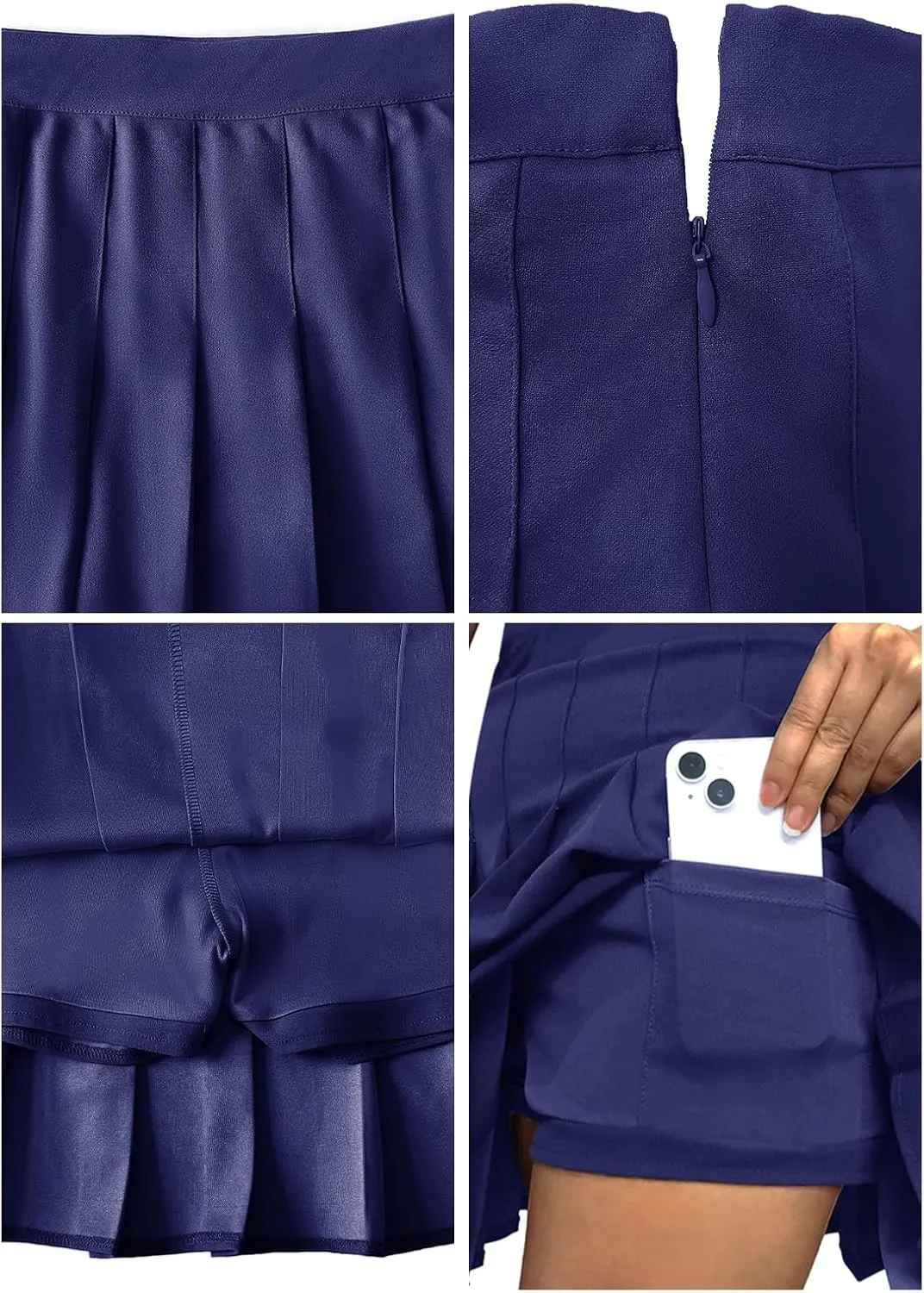 Womens Pleated Tennis Skirt Mini School Uniform High Waist Stretchy Lining Shorts Basic Solid Skirts for Women