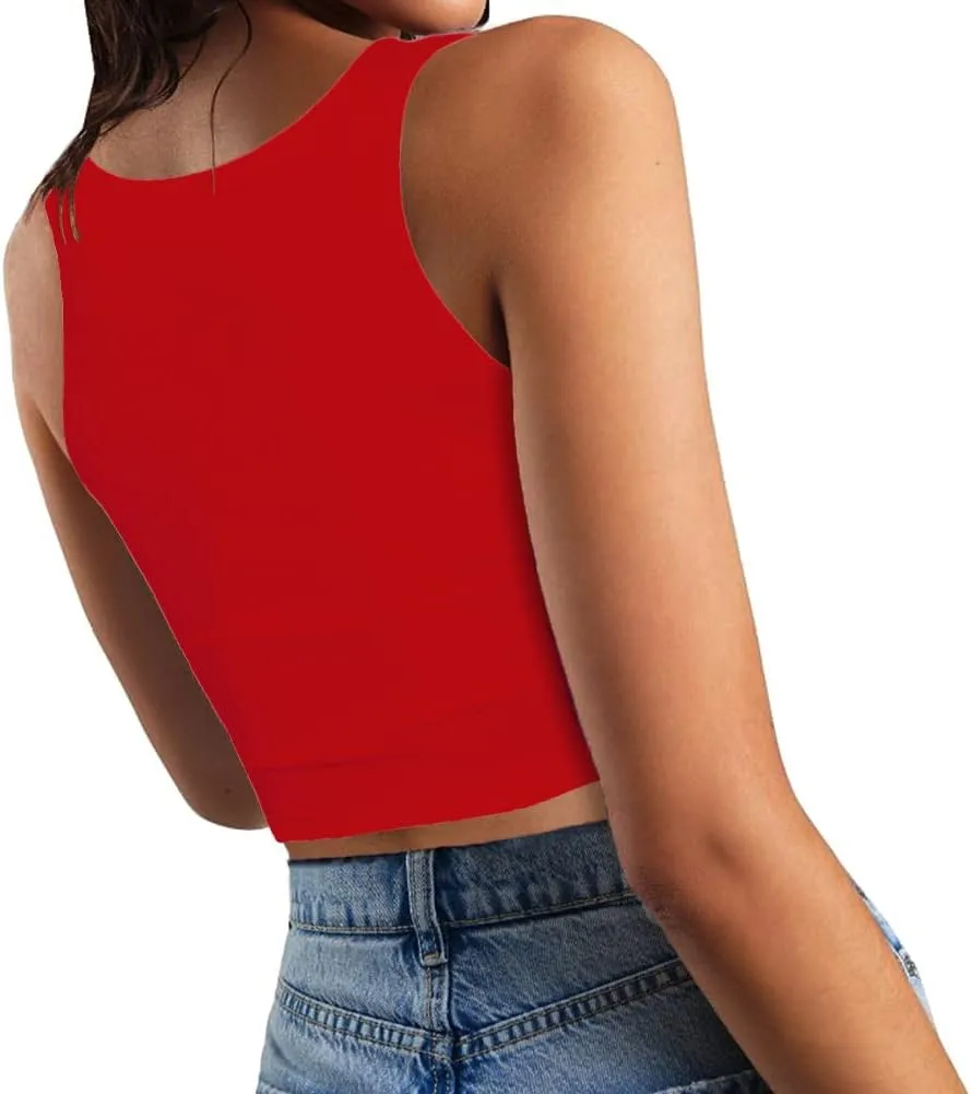 Womens Sexy Sleeveless Crop Tops Double Layer Scoop Neck Cropped Tank Top