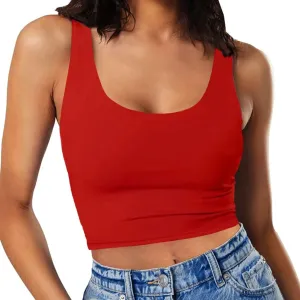 Womens Sexy Sleeveless Crop Tops Double Layer Scoop Neck Cropped Tank Top