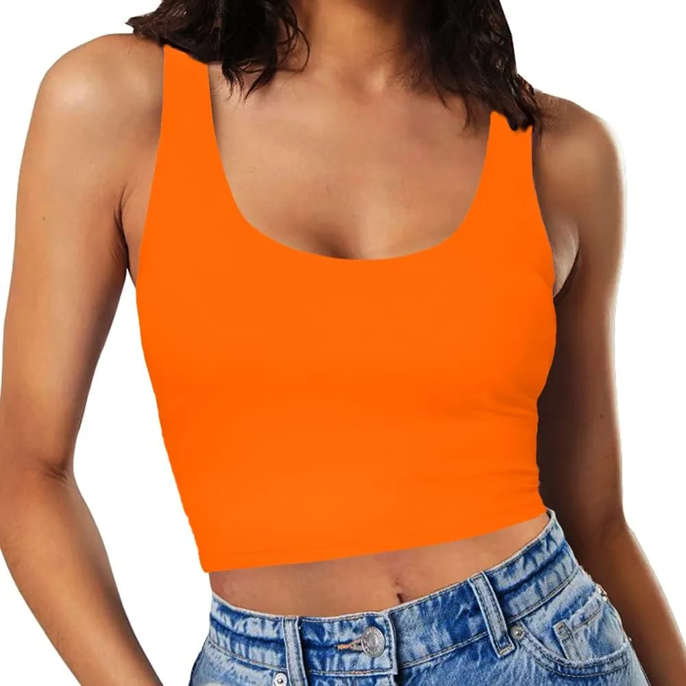 Womens Sexy Sleeveless Crop Tops Double Layer Scoop Neck Cropped Tank Top