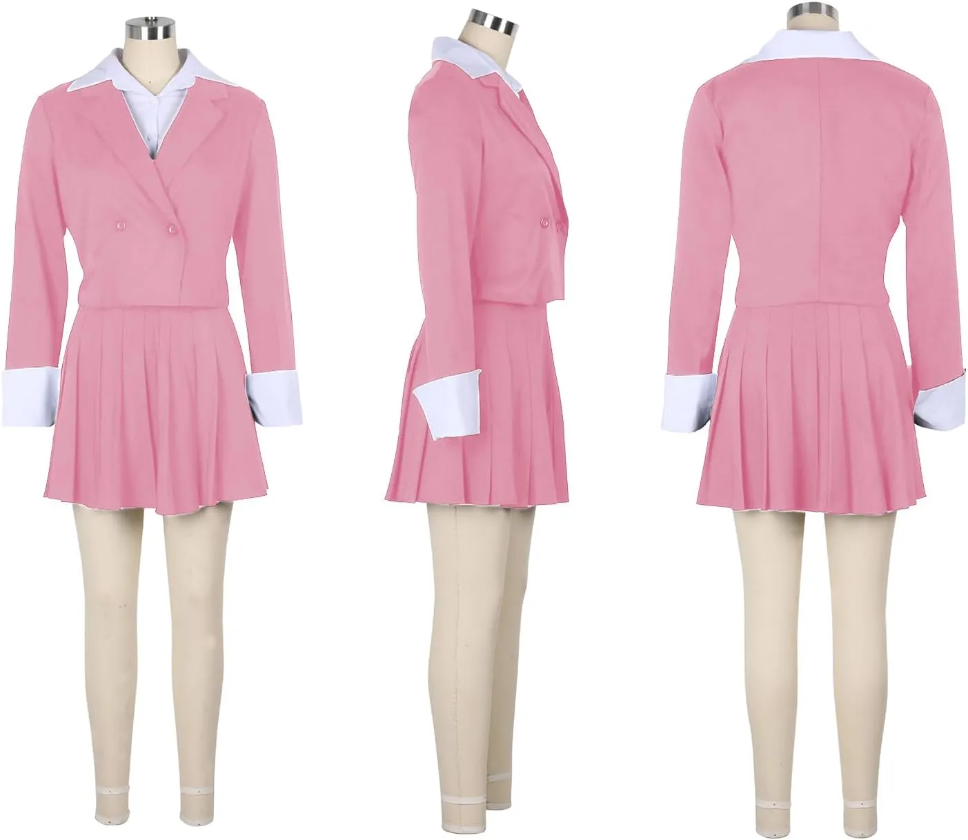 Womens Suits 2 Piece Set Casual Double Breasted Crop Jacket Blazer Top & High Waist Pleated Mini Skirt Sets