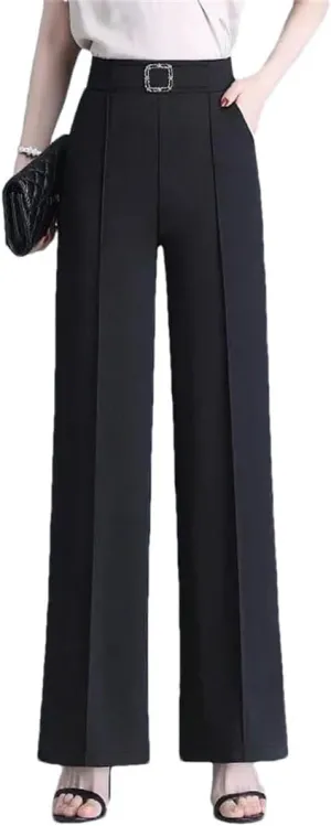 Women's Summer Straight Trousers Pants Streetwear Elastic Waist Wide-Leg Pants
