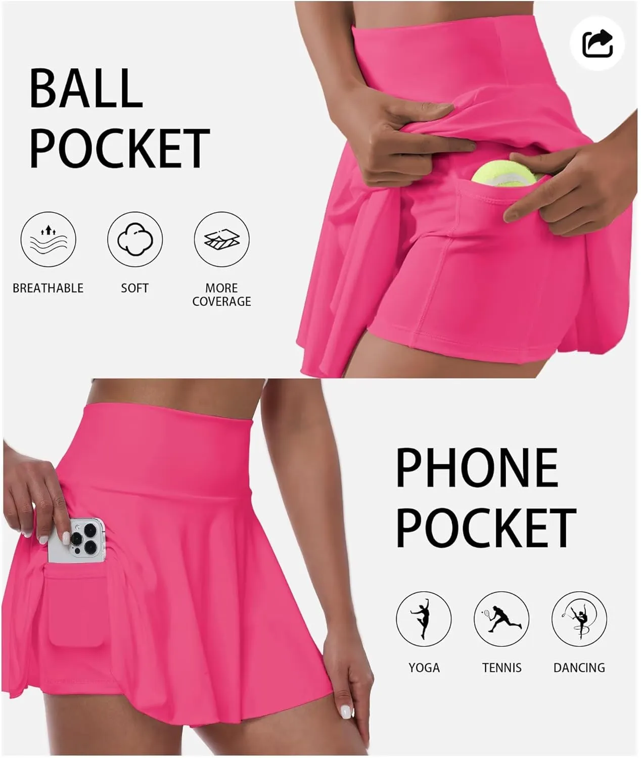 Womens Tennis Skirt with Built-in Shorts High Waisted Pleated Golf Skirts for Women Skater Uniform Cheer Skirt
