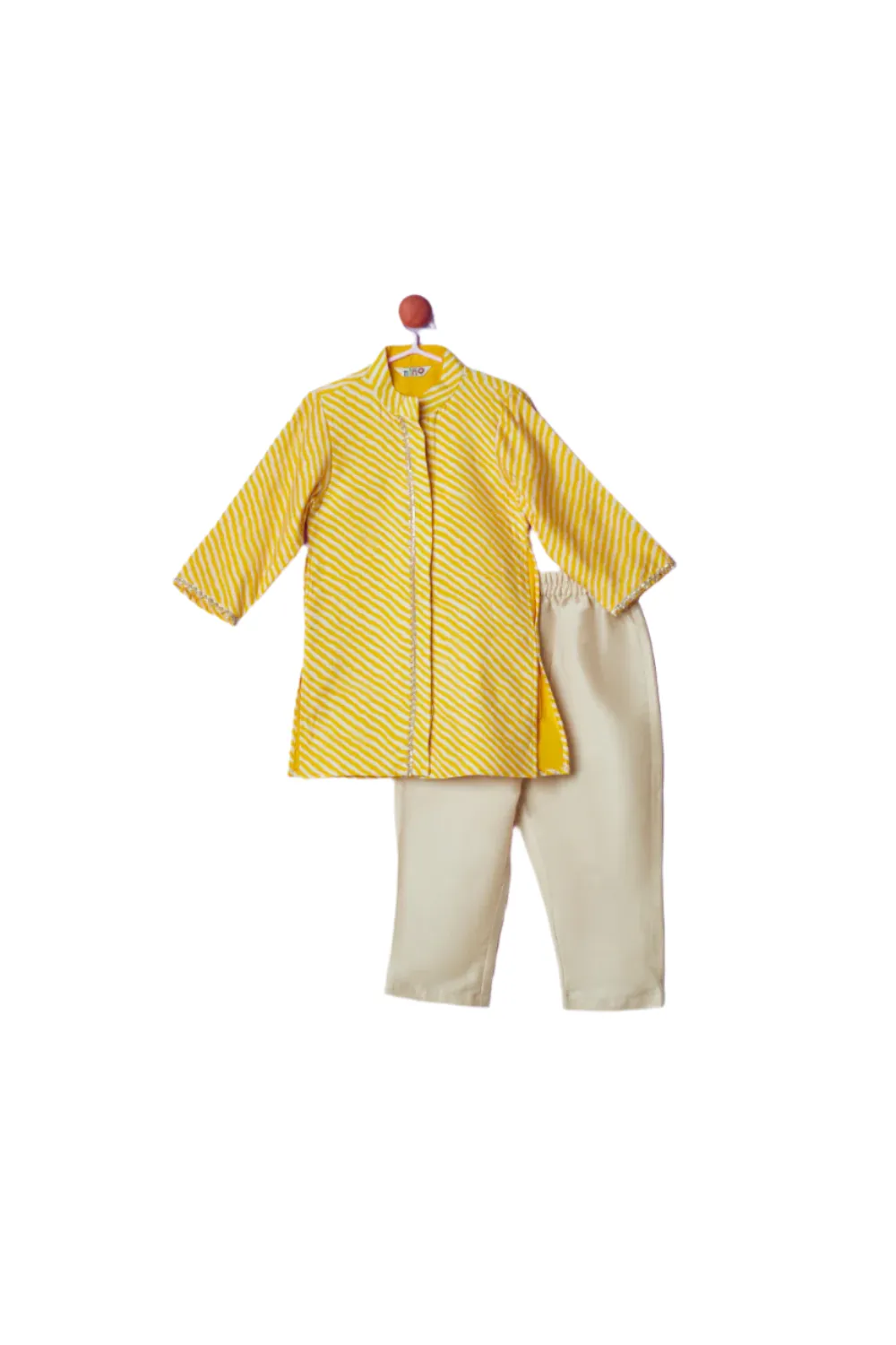 Yellow Cotton Gota Printed Leheriya Kurta With Pyjama Set