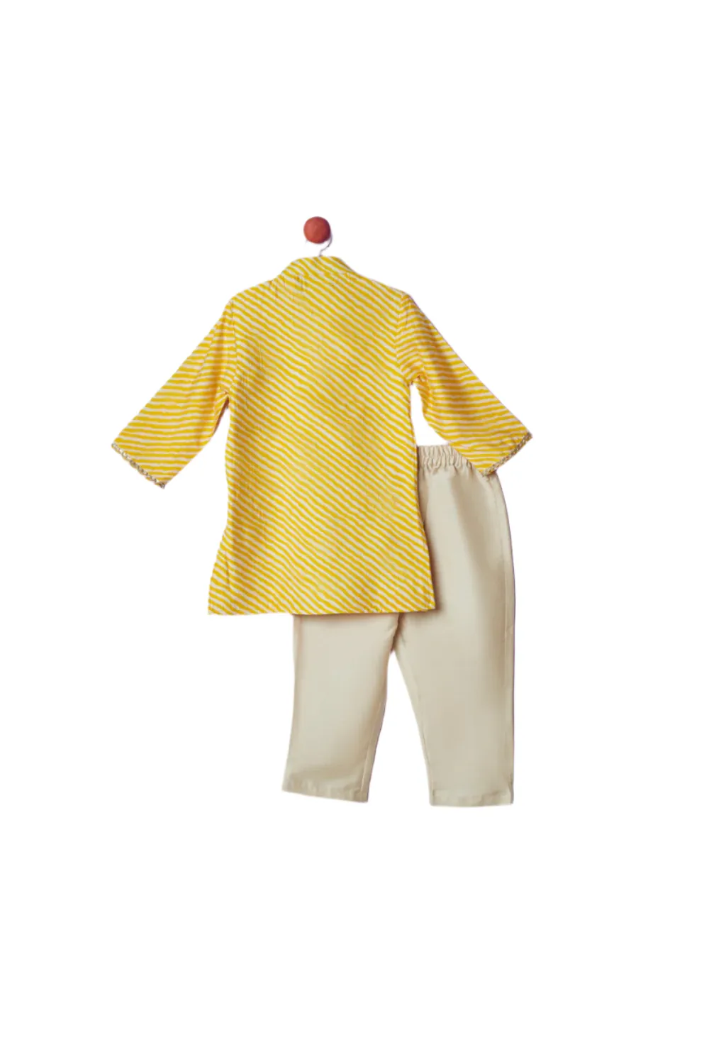 Yellow Cotton Gota Printed Leheriya Kurta With Pyjama Set