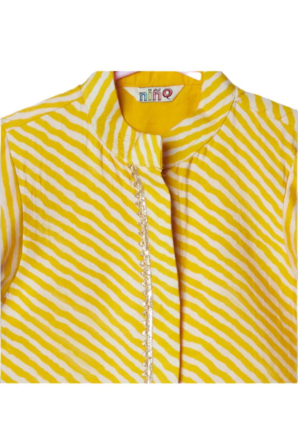 Yellow Cotton Gota Printed Leheriya Kurta With Pyjama Set