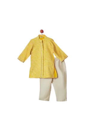 Yellow Cotton Gota Printed Leheriya Kurta With Pyjama Set
