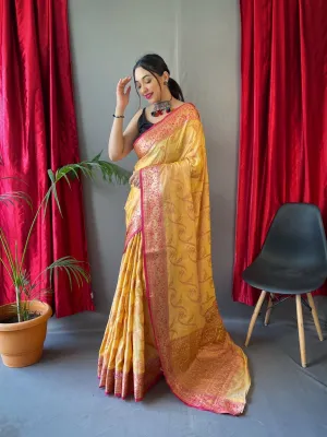 Yellow Saree in Cotton Rose Gold